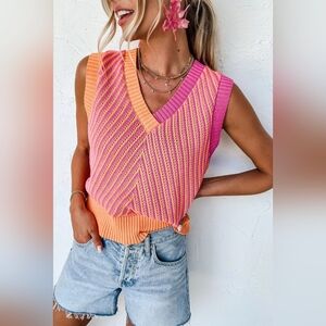 XL Chevron Pink Knit V-Neck Sweater Vest-NWT